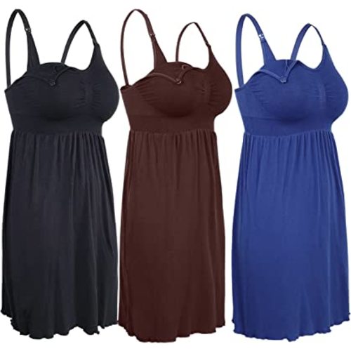 iLoveSIA Nursing Gowns with Built-in Nursing Bra-3-Pack Breastfeeding Night gown-Comfort Soft for Labor Postpartum Hospital