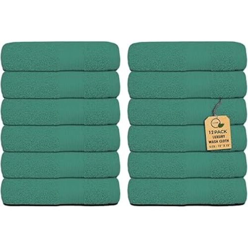Premium Wash Cloths Pack of 12 (13" x 13") 100% Ring Spun Cotton | Luxury Washcloths | Ultra Soft Face Towels | Highly Absorbent Wash Cloths for face (Dusty Green)