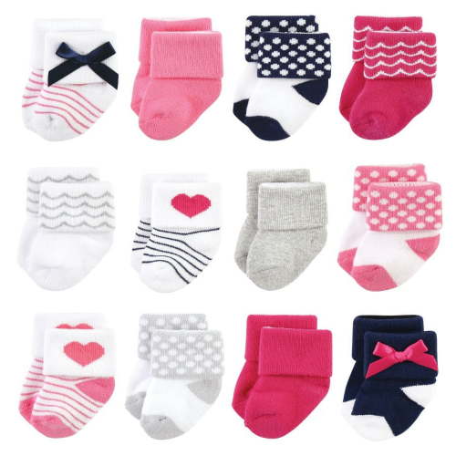 Luvable Friends Infant Girl Newborn and Baby Terry Socks, Bows, 0-6 Months