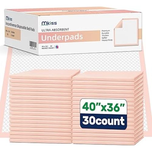 MKISS Extra Large Bed Pads 40" x 36"(30 Count), Disposable Super Absorbent Heavy Duty Incontinence Underpads, Thicken Chucks Pads for Adults, Children, Babies, Elderly and Pets