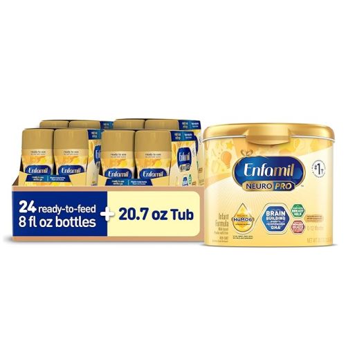 Enfamil NeuroPro Baby Formula, Infant Formula Nutrition, Triple Prebiotic Immune Blend, 2'FL HMO, & Omega-3 DHA, Non-GMO, Powder Tub, 20.7 Oz + Ready-to-Feed Infant Formula, Liquid, 8 Fl Oz (24 Count)