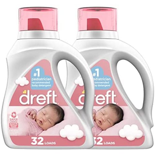 Dreft Stage 1: Newborn Hypoallergenic Baby Laundry Detergent Liquid Soap (HE), Natural for Baby, Newborn, or Infant, 46 Fl Oz, 32 count (Pack of 2)