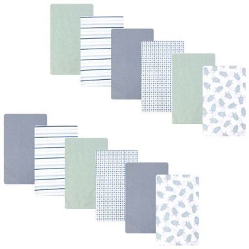 Hudson Baby Infant Cotton Poly Flannel Burp Cloths Bundle 12-Pack, Little Sea Turtle, One Size