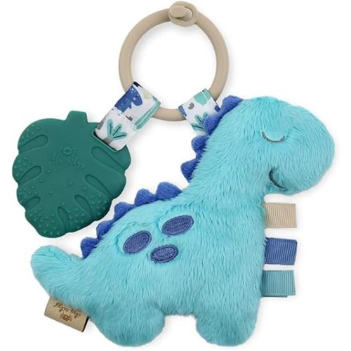 Itzy Ritzy Infant Toy & Teether - Itzy Pal Baby Teething Toy Includes Lovey, Crinkle Sound, Textured Ribbons & Silicone Teether Toy for Newborn (Dinosaur)