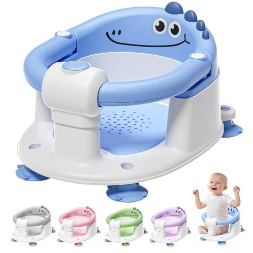 Baby Bath Seat for Babies 6 Months & Up, Non-Slip Toddler Bath Seat with 5 PCS Waterproof Emoji Stickers, Portable Infant Bath Seat for Baby(Blue)