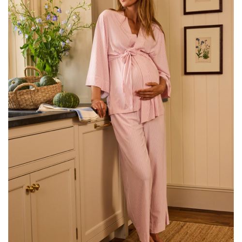 LAKE | Women | DreamModal Pajamas | Carnation Pencil Stripe Maternity Kimono Bundle