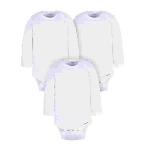 Gerber Gender Neutral Leisure White Long Sleeve Cotton Bodysuit, 3-Pack, Sizes Preemie - 24 Months