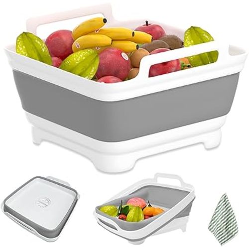 2.4 Gal(9L) Collapsible Dish Basin,Collapsible Kitchen Sink with Drain,Laundry Tub,Dish Tubs, Camping Sink Foldable, Kitchen Storage Tray for Camping, Vegetable Washing, RV