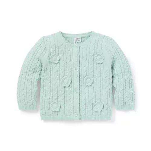 Baby Seaglass Blue Baby Flower Cable Knit Cardigan by Janie and Jack