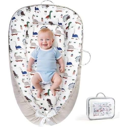 KISS GOLD Baby Lounger - Breathable Soft Cotton Cover Baby Lounger Nest, Babies Essentials Gifts, Portable Infant Lounger for Baby Tummy Time Floor Playing Seated Support for Home and Travel