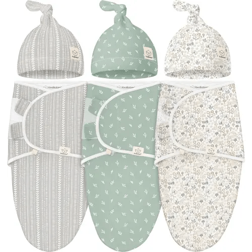 KeaBabies 3-Pack Organic Swaddles for Newborns Girls, Boys with Hats - Soft Cotton Baby Sleep Sacks 0-3 Months, Breathable Baby Hats and Swaddles 0-3 Months, Newborn Essentials Must Haves (Prairie)