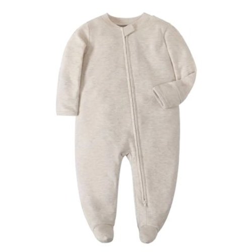 QEFJNO Newborn Unisex Baby Boys' Sleep and Play Footies Pajamas, 2 Way Zipper with Mitten Cuffs Infant Girls Sleeper Cotton PJs - Apricot