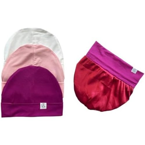 Aarin & Co. 3-Piece Silky Satin Lined Beanie Bundle for Baby Boys & Girls - Newborn & Toddler Hair Protection, Bamboo Jersey