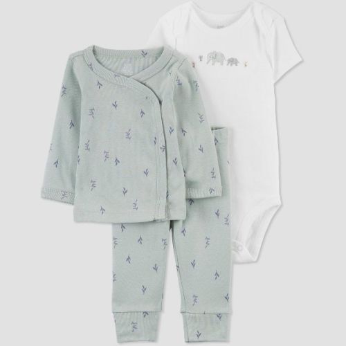 Carter's Just One You®️ Baby Girls' 3pc Floral Top and Bottom Set with Cardigan - Green/White
