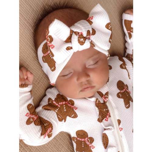 Organic Waffle Ruffle Zip Footie, Gingerbread Man