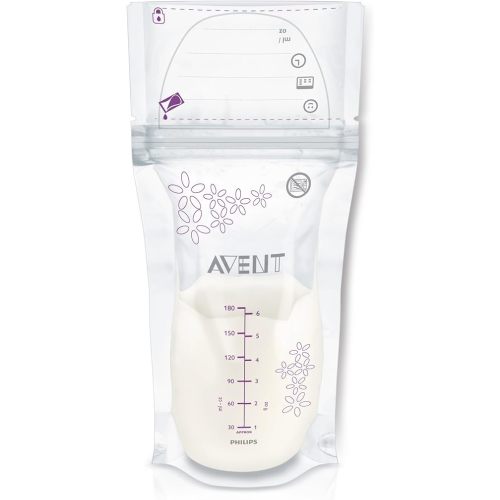 Philips AVENT Breast Milk Storage Bags, Clear, 6 Ounce, 50 Pack, SCF603/50