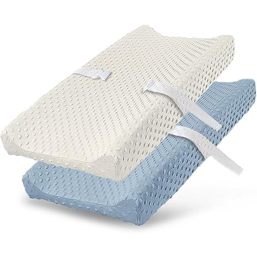 Plush Dot Changing Pad Covers for Infant Newborn Baby Boys or Girls Unisex, Soft Changing Table Sheets Wipeable Diaper Changing Pad Covers (Pristine and Blue)