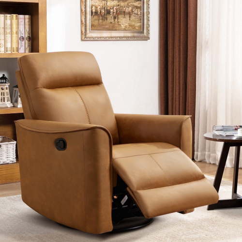 "Bonzy Home Leather Swivel Recliner Chair, 360Â° Swivel, Faux Leather, Brown, 31.5""x37""x40"