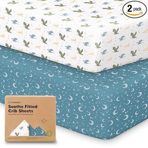 KeaBabies 2-Pack Organic Crib Sheets for Boys, Girls - 52x28 Fitted Crib Mattress Sheet Neutral, Breathable Jersey Cotton Cover for Baby Bed, Toddler Mattress, Soft & Cute Prints (Dragon Tale)