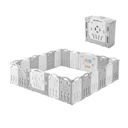 AMERLIFE Baby Playpen, Upgraded Portable Foldable Baby Fence with Game Panel and Safety Gate