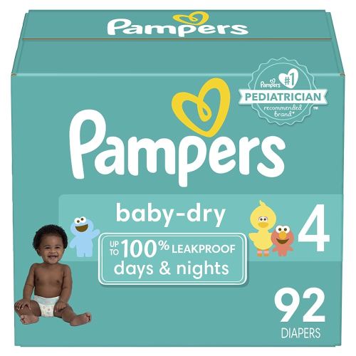 Pampers Diapers - Baby Dry - Size 4, 92 Count, Absorbent Disposable Infant Diaper (Packaging May Vary)