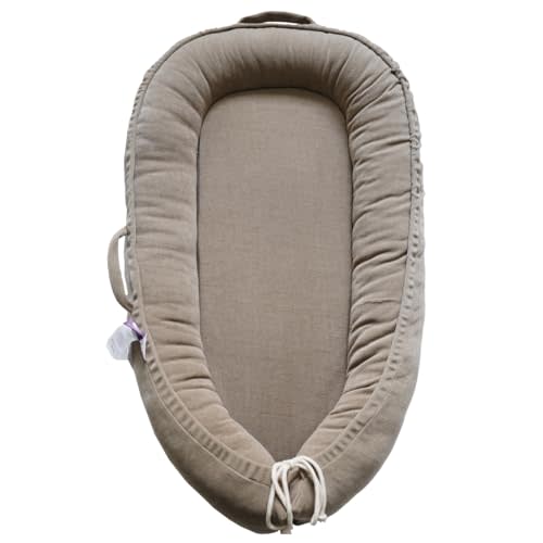 CooCooBaby Infant Lounger, Baby Nest Cover for Baby Girls & Boys, Newborn Essentials for Baby 0-12 Months, 100% Cotton Breathable, Portable Travel Bed (Fields of Rye, Corduroy)
