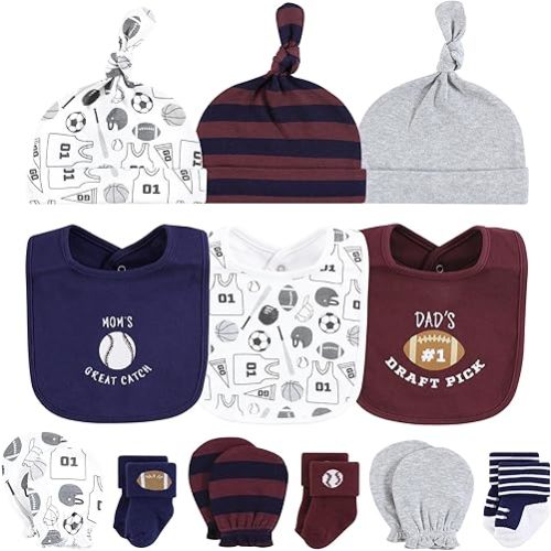 Hudson Baby Unisex Baby Caps or Headbands, Bibs, Mittens and Socks 12pc Set