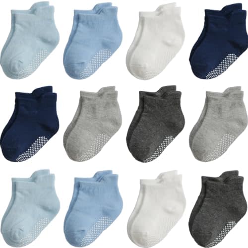 Non Slip Grip Ankle Baby Socks 12 Pack for Toddler Boys and Girls Kids,Infant Cute Cotton Baby Socks