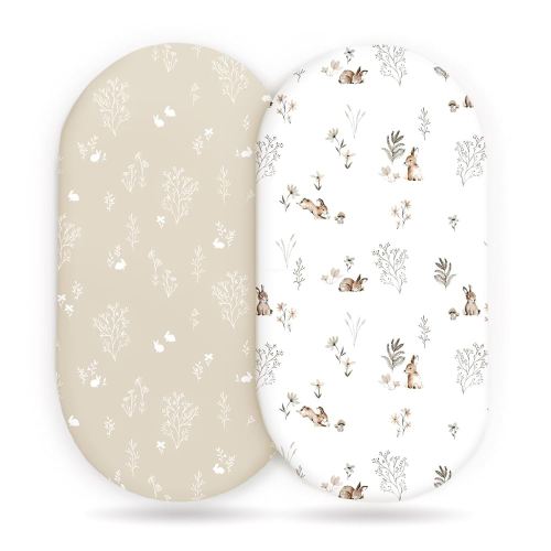GRSSDER Stretch Ultra Soft Fitted Bassinet Sheet Set 2 Pack, Universal Fit for Bassinets Baby Cradle Moses Basket Oval Rectangle Mattress Safe and Snug, Stylish Watercolor Rabbit Pattern