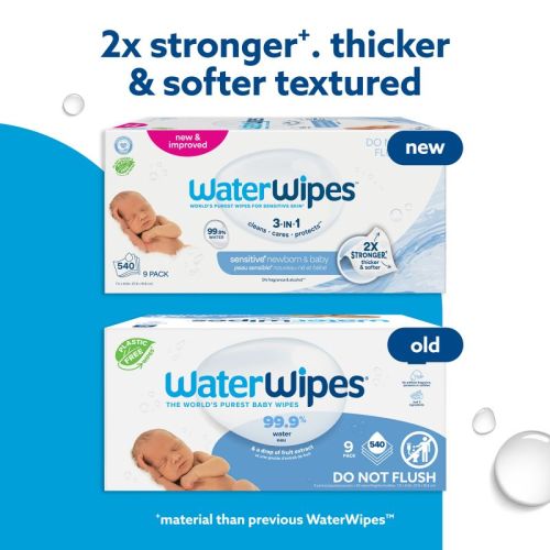 WaterWipes Sensitive+ Newborn & Baby Wipes, 3-In-1 Cleans, Cares, Protects, 99.9% Water, Unscented & Hypoallergenic