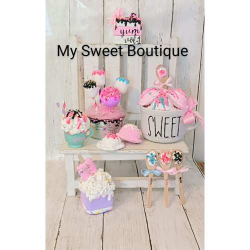 Ice cream Decor, tiered tray/Home/Gift, Fake ice cream accents, Ice cream props/fake Sundae, Summer decorative tray decor