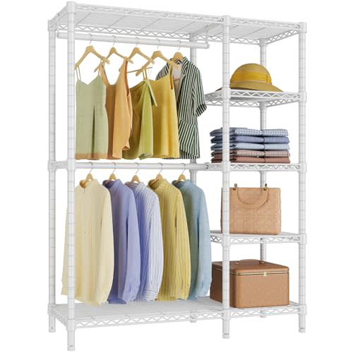 VIPEK V7 Garment Racks for Hanging Clothes Heavy Duty Clothes Rack with Shelves, Portable Closet Rack Metal Clothing Racks 5 Tiers Freestanding Closet Wardrobe System, Max Load 670lbs, White