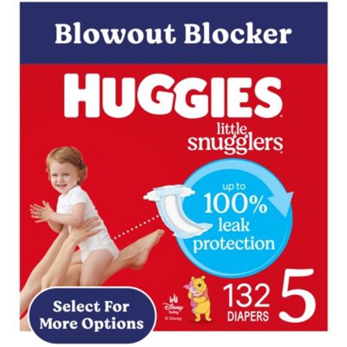 Huggies Little Snugglers Baby Diapers, Size 5 (27+ lbs), 132 Ct (2 Packs of 66) (Select for More)