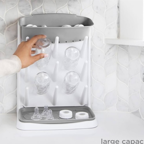 Ubbi Vertical Baby Bottle Drying Rack, Space Saving Countertop Drying Rack Baby Accessory, Gray