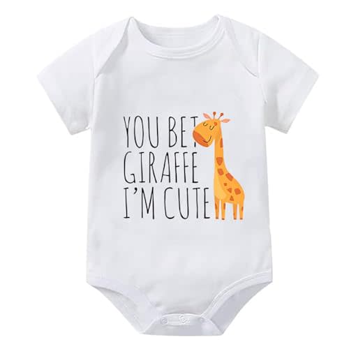 WOOYONGING You Bet Giraffe I'm Cute Baby Clothes Short Sleeve Funny Infant Romper White Newborn Outfits