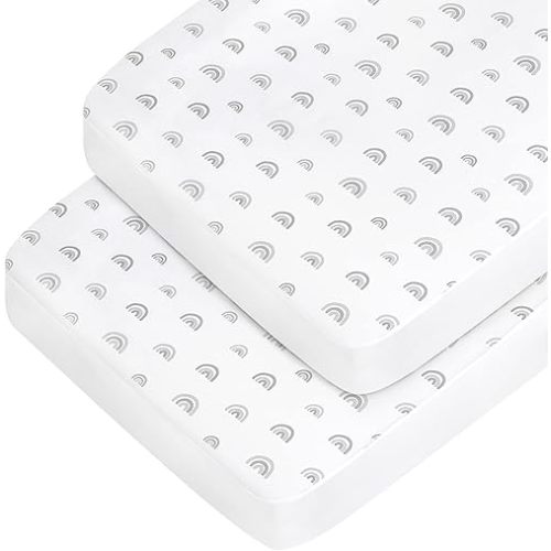 Crib Sheets Boy Girl, 2 Pack Baby Crib Sheets for Standard Crib Mattress & Toddler Bed Mattress, Snug Fit Breathable Soft Fitted Crib Sheet, Crib Sheets, Gray Rainbow