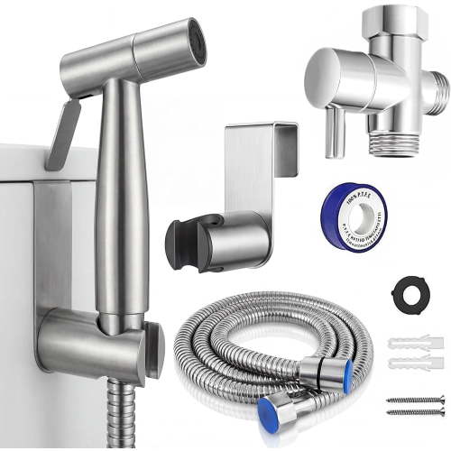 Handheld Bidet Sprayer for Toilet, 7/8" Stainless Steel Bathroom Bidet Faucet with Adjustable Water Pressure Hose - Leak-Proof Shower & Cloth Diaper Sprayer for Baby, Feminine Wash, Pet Bath