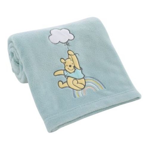 Nojo Disney Winnie The Pooh Hello Sunshine Aqua Super Soft Baby Blanket With Multi Colored Rainbow And Cloud Applique