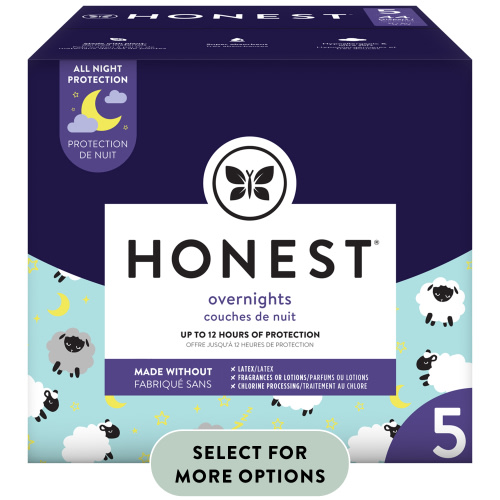 The Honest Company Overnight Baby Diapers, Sleepy Sheep, Size 5, 44 ct