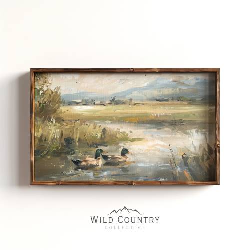 Mallard Duck Pond Poster, Vintage Duck Painting Print, Countryside Art, Rustic Cabin Decor, Bird Hunter Gift, Mallard Duck Nursery Art Print