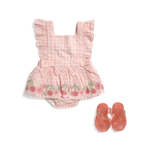 Newborn Girls Cross Stitch Embroidered Bubble Set With Sandals | Kids & Baby | T.J.Maxx