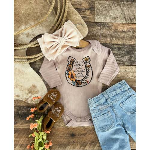 Wildflower Horseshoe L/S Ribbed Onesie/ Tee (little kid)(light purple)