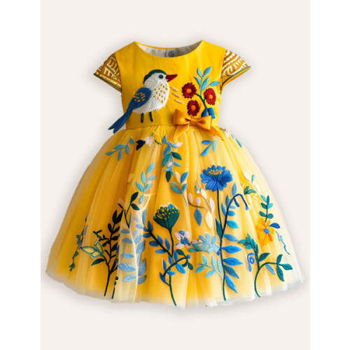 Flower Bird Applique Tulle Dress