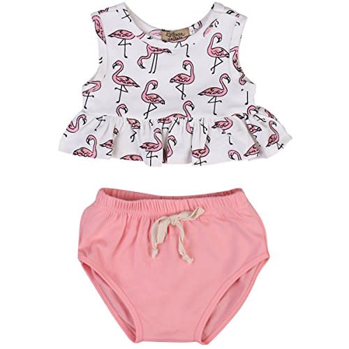 Summer Newborn Infant Baby Girl Flamingo Ruffle Vest Tops Bottom 2PCS Outfit Clothes Set