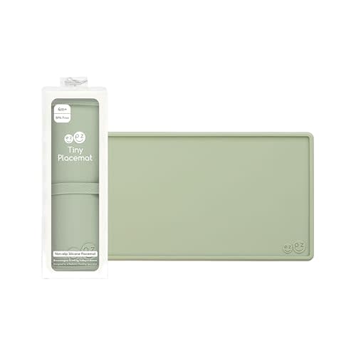 ezpz Tiny Placemat - 6 Months+ (Sage) - Non-Slip, 100% Silicone Placemat for Toddlers and Babies - Fits on Most Highchair Trays - Rolls-Up - Dishwasher Safe