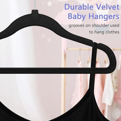 GoodtoU Kids Hangers Black Baby Hangers Velvet Non Slip Infant Toddler Hangers 50 Pack Baby Clothes Hangers for Closet