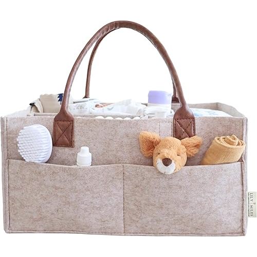 Lily Miles Baby Diaper Caddy Organizer - Nursery Storage Basket for Newborn Essentials Must Haves - Neutral Baby Gifts for Baby Shower Registry Items - Car Organizer for Diapers, Wipes (Sand, Large)