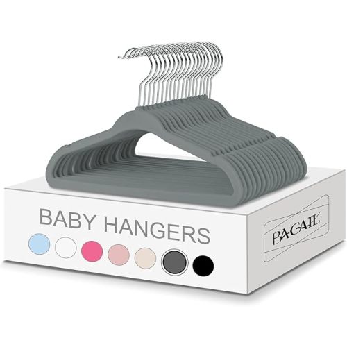 BAGAIL Kids Velvet Hangers 11 Inches Children's Clothes Hangers Non-Slip Baby Hangers for Infant/Toddler (Grey,50pack)