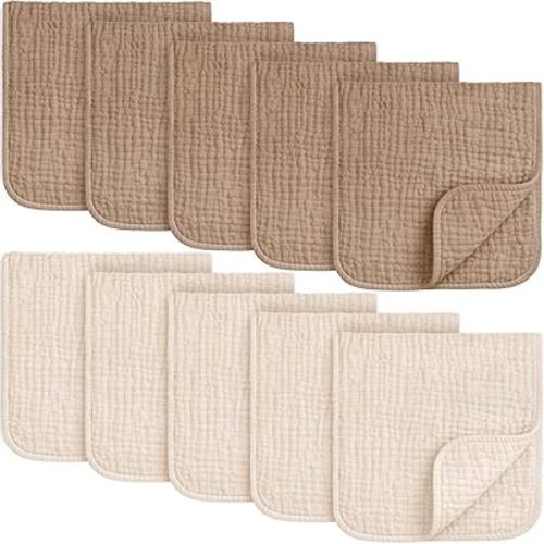 KeaBabies Organic Muslin Burp Cloths Baby Boy, Girl – 10-Pack 100% Cotton Muslin Burping Cloths for Babies, Newborn, 21x10 Large & Absorbent Spit Up Rags, Baby Washcloth, Infant Towels (Ecru)