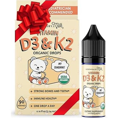 Legendairy Milk Organic Baby Vitamin D3 K2 Liquid Drops, 400 IU of Baby Vitamin D Drops for Infants - Vitamin D for Newborns, Toddlers, and Kids - Vegan, 90 Servings